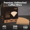 Load image into Gallery viewer, Vianté V60 Coffee Filters. Pour Over Coffee Filter Size 2 Brown Unbleached Filters From Natural Bamboo Fibers (200 Count)