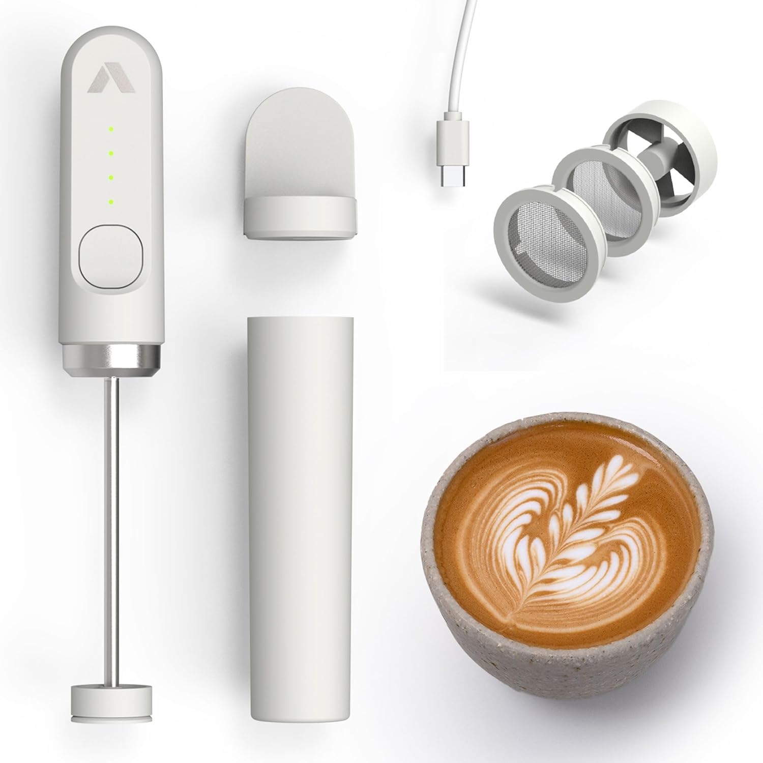 Subminimal Performance Milk Foamer - NanoFoamer Lithium Handheld Frother - Rechargeable, Dual-Speed - Microfoamed Milk in 30 Seconds, Barista-Style Coffee Drinks at Home - White Special Edition